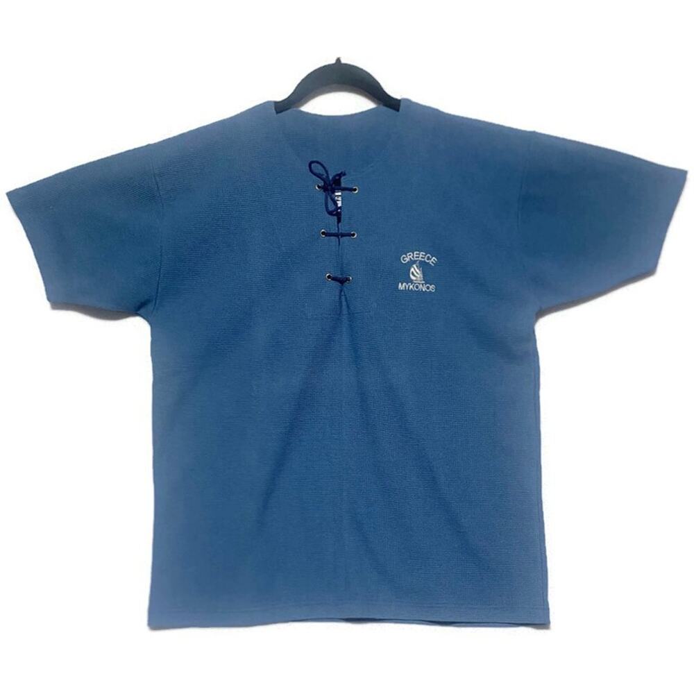 Mykonos Greece Blue Pullover Top Women's Medium Short Sleeve